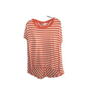 RENUAR women’s short sleeve, orange and white striped split back tunic large